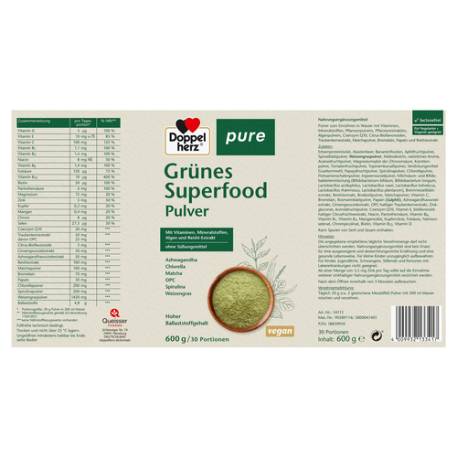 DOPPELHERZ Grünes Superfood pure Pulver 600 g 600 g Queisser Pharma bei onfy.de kaufen 18839950