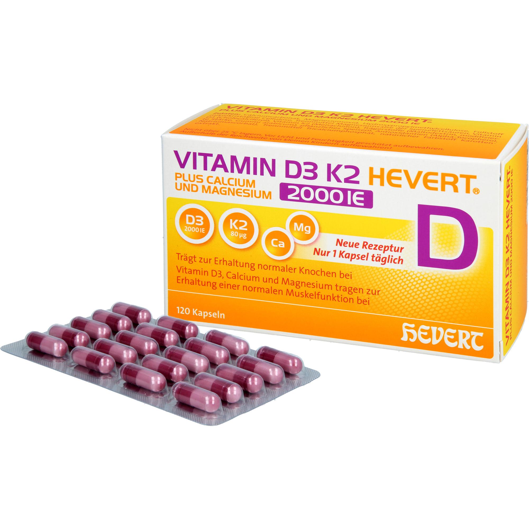 Vitamin D3 K2 Hevert+calcium und Magnesium 2000 Ie 120 St Hevert-Arzneimittel bei onfy.de kaufen 19295699