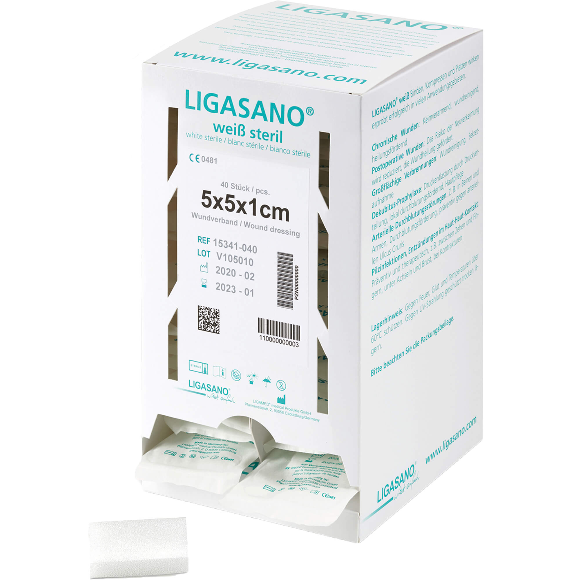 Ligasano Weiß Steril 5x5x1cm Spenderbox