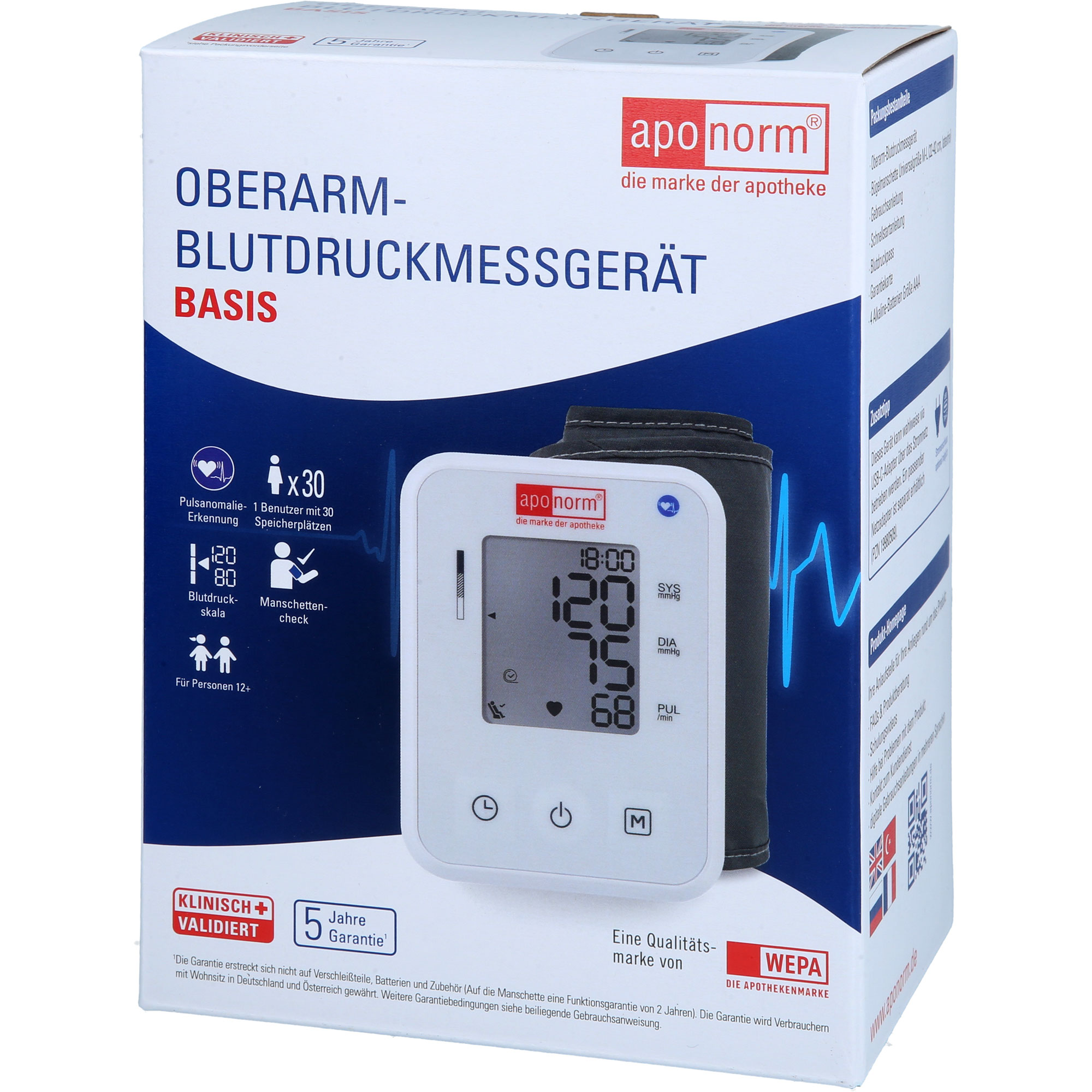 Aponorm Blutdruckmessgerät Basis Oberarm 1 St WEPA Apothekenbedarf bei onfy.de kaufen 19919680