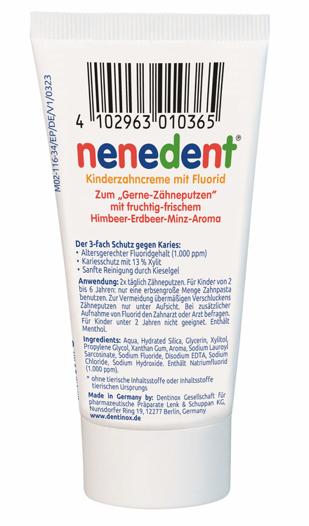 Nenedent Kinderzahncreme mit Fluorid Standtube 50 ml Dentinox Gesellschaft für pharmazeutische Präparate bei onfy.de kaufen 08771783