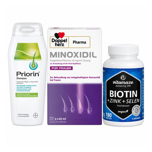 Für Frauen: 3 Monate Minoxidil + Shampoo + Biotin & Zink bei onfy.de kaufen 02049789933190