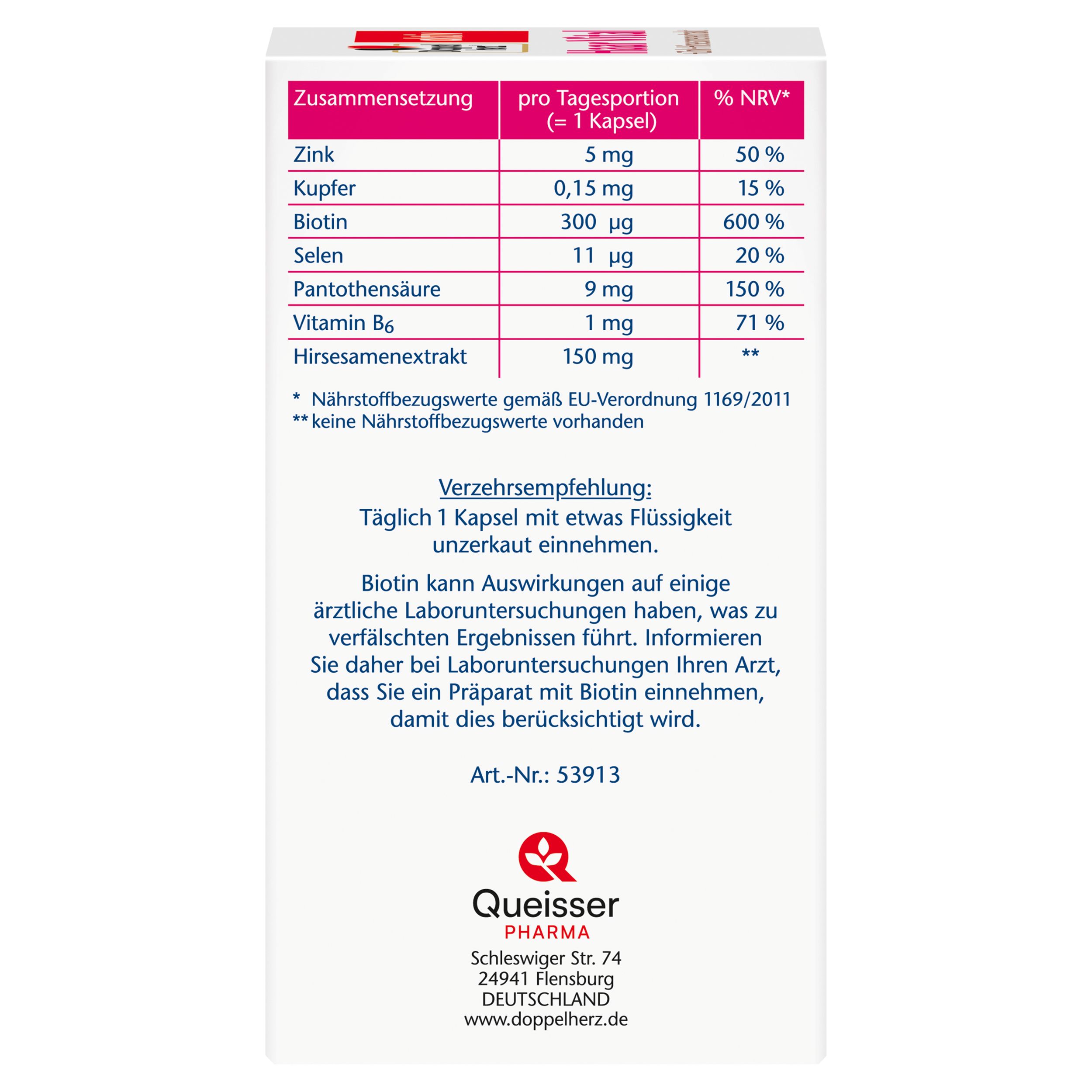Doppelherz Haar Vital + Zink + Hirseextrakt - 60 Kapseln 60 St Queisser Pharma bei onfy.de kaufen 19760268