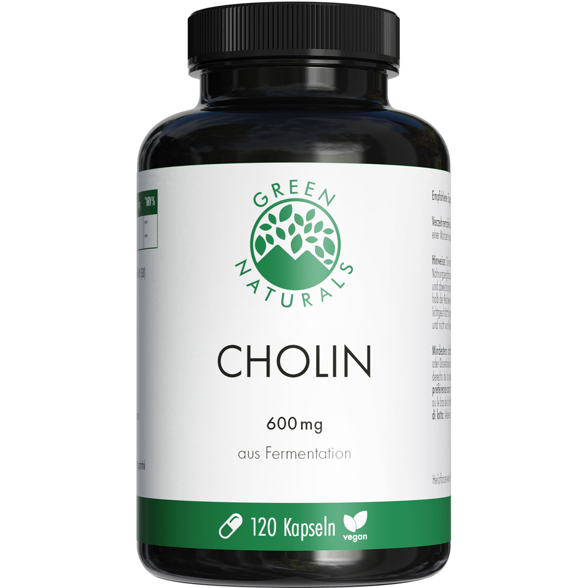 Green Naturals Cholin 600 mg Hochdosiert Vegan