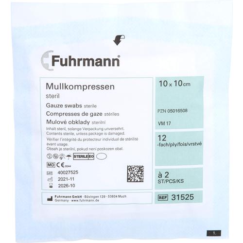 Mullkompressen 10x10cm 12-Fach A 2 Stück Steril 50x2 St Fuhrmann bei onfy.de kaufen 05016508