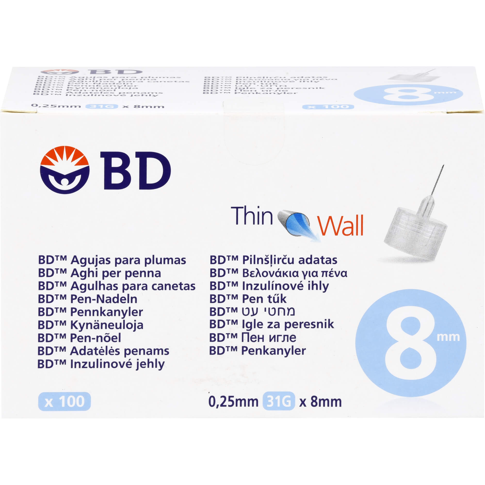 Bd Thin Wall Pen-Nadeln 0.25 31 Gx8 Mm