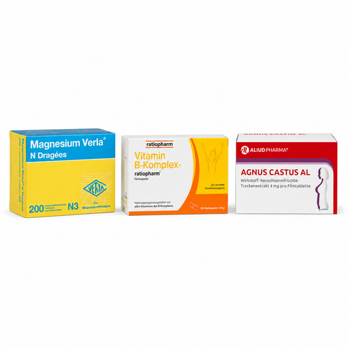 Agnus Castus AL 100 St + Vitamin B-Komplex ratiopharm 120 St + Magnesium Verla N 200 St bei onfy.de kaufen 2900000000056