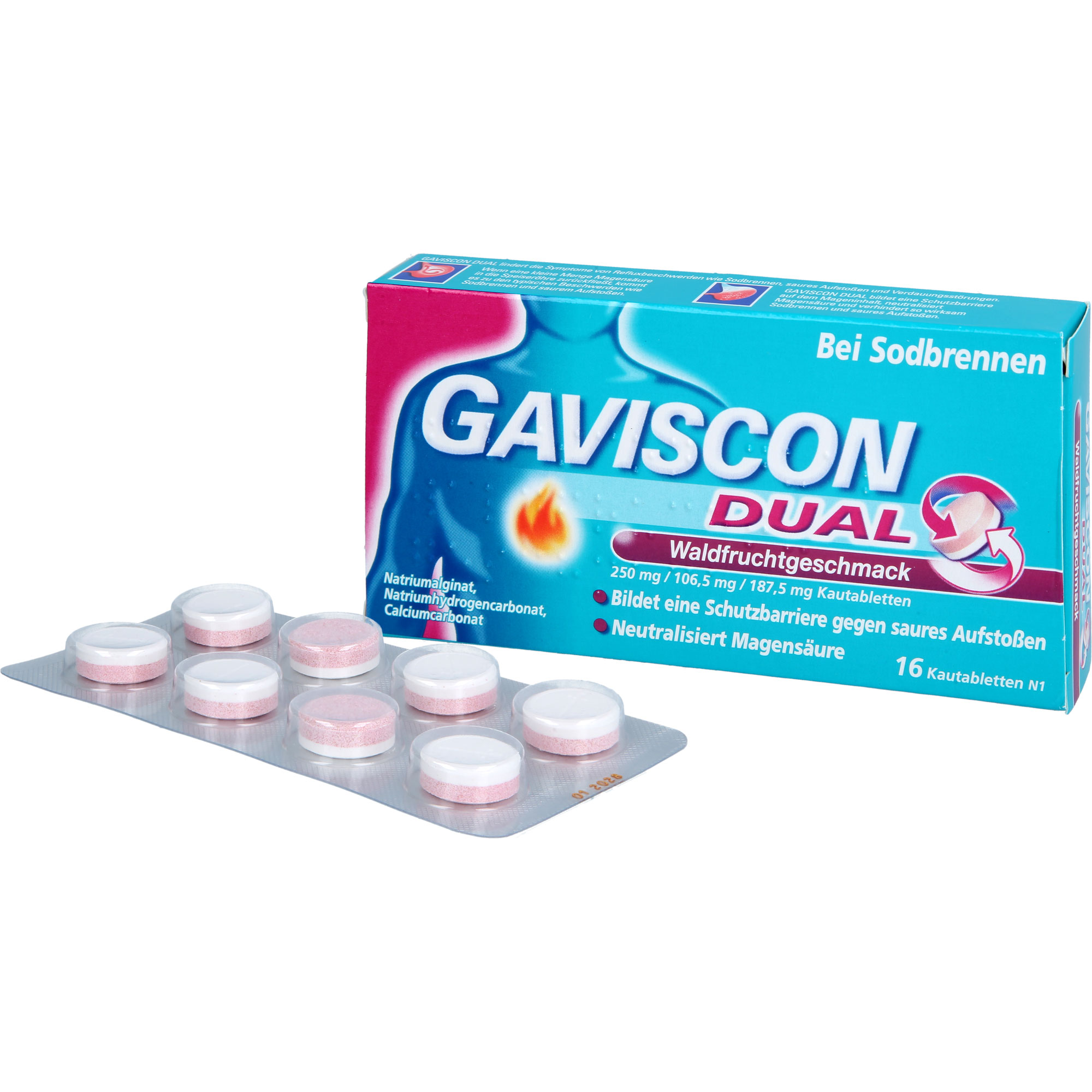 Gaviscon Dual Waldfrucht 250 mg/106.5 mg/187.5 mg 16 St Reckitt Benckiser Deutschland bei onfy.de kaufen 20033102