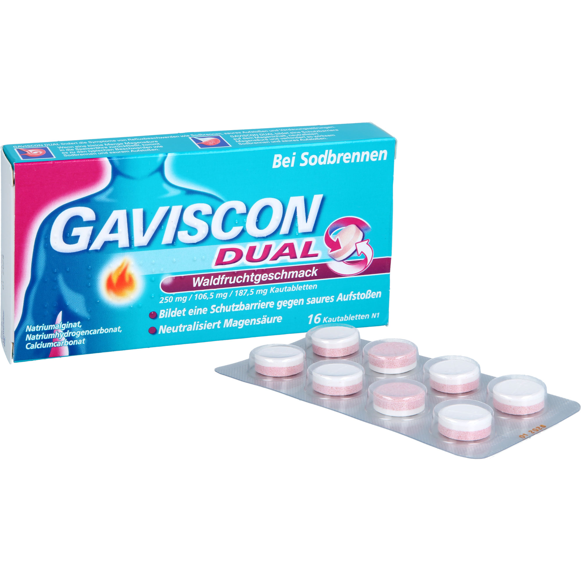 Gaviscon Dual Waldfrucht 250 mg/106.5 mg/187.5 mg 16 St Reckitt Benckiser Deutschland bei onfy.de kaufen 20033102