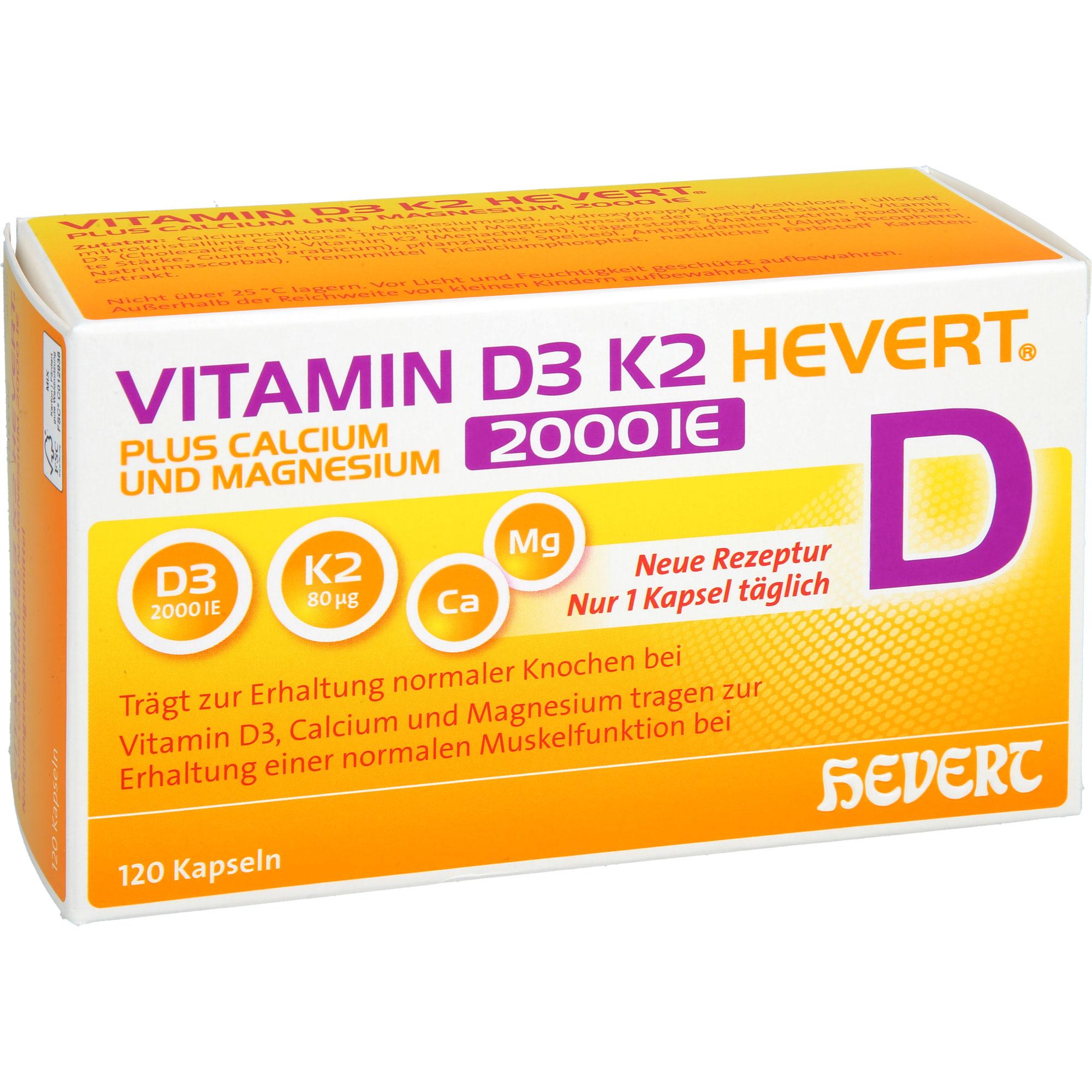 Vitamin D3 K2 Hevert+calcium und Magnesium 2000 Ie 120 St Hevert-Arzneimittel bei onfy.de kaufen 19295699