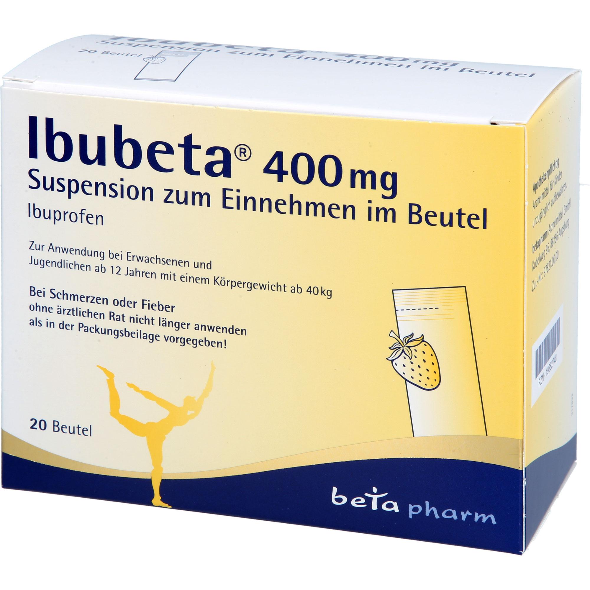 Ibubeta 400 mg Suspension Zum Einnehmen Im Beutel 20 St betapharm Arzneimittel bei onfy.de kaufen 19382748
