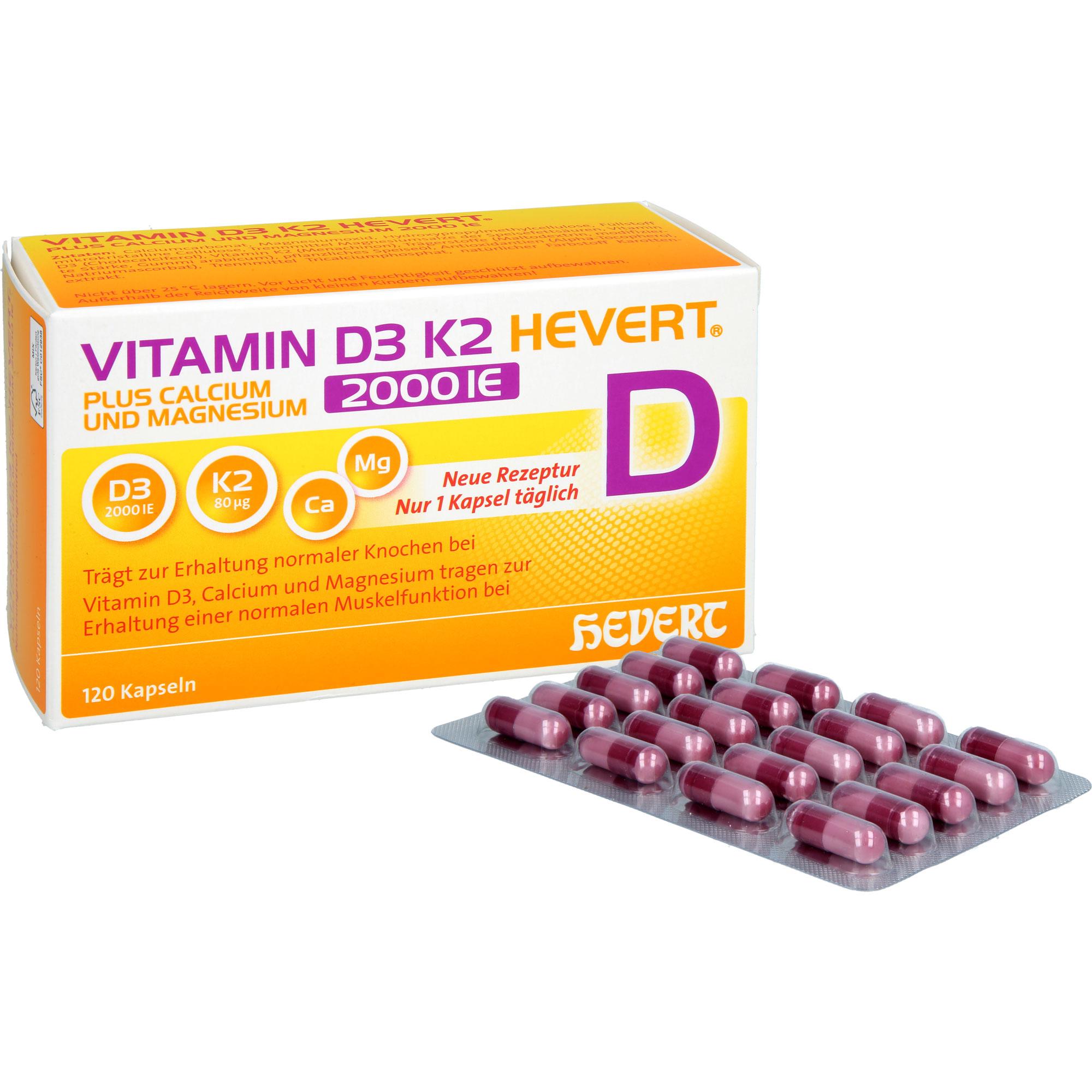 Vitamin D3 K2 Hevert+calcium und Magnesium 2000 Ie 120 St Hevert-Arzneimittel bei onfy.de kaufen 19295699
