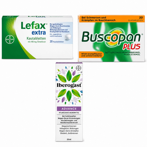 Buscopan plus 20 St + Lefax Extra 20 St + Iberogast Advance 20 ml bei onfy.de kaufen 02000000000527