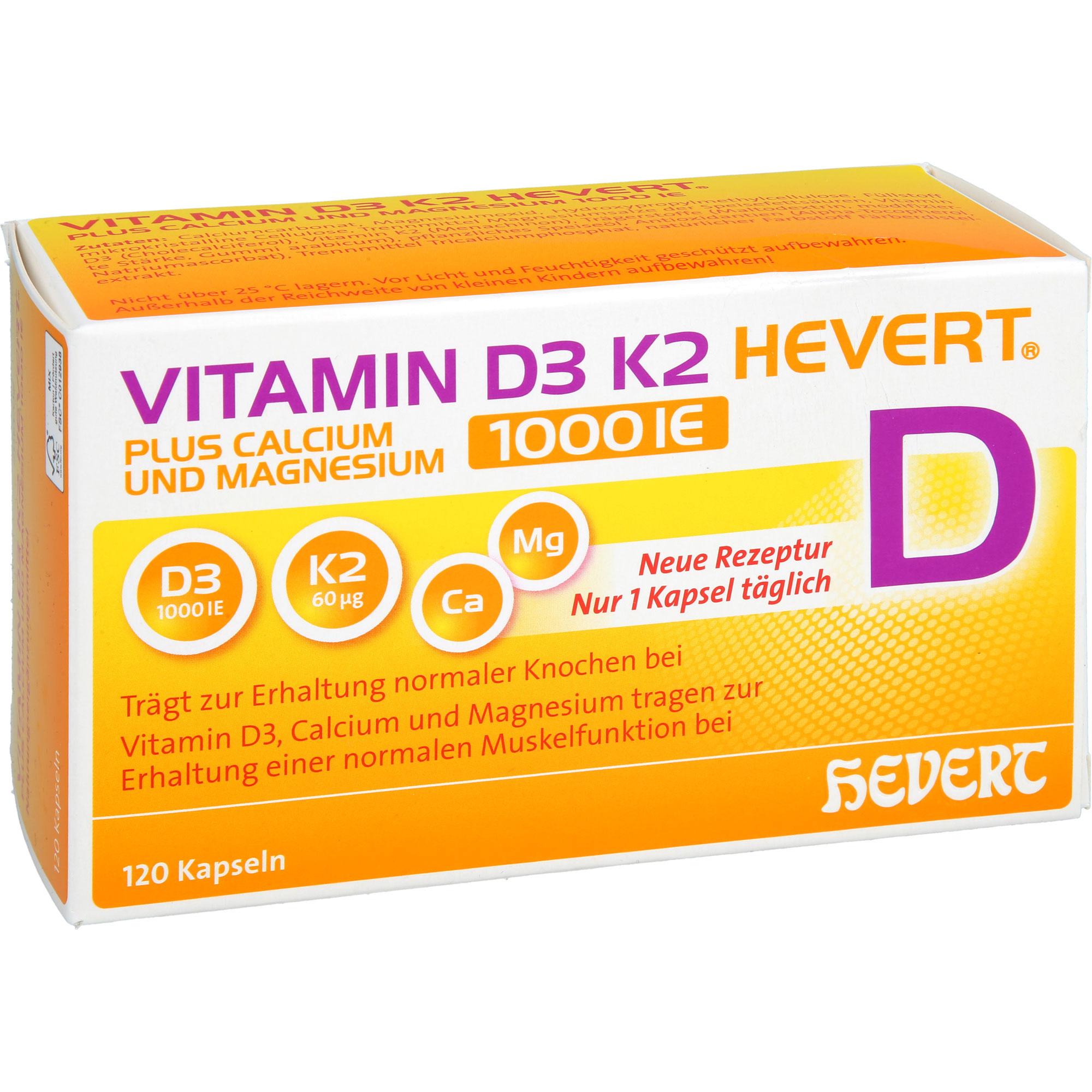 Vitamin D3 K2 Hevert+calcium und Magnesium 1000 Ie 120 St Hevert-Arzneimittel bei onfy.de kaufen 19295676