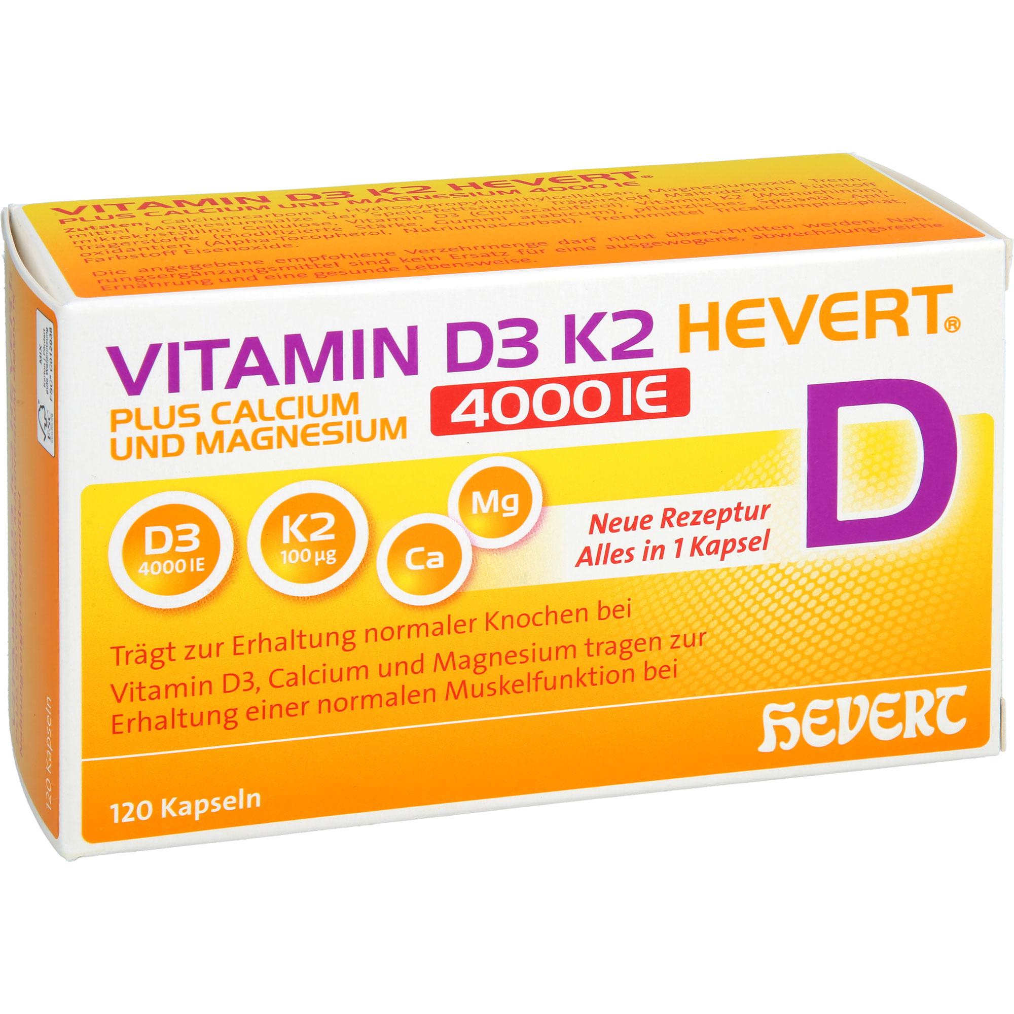 Vitamin D3 K2 Hevert+calcium und Magnesium 4000 Ie 120 St Hevert-Arzneimittel bei onfy.de kaufen 19295713