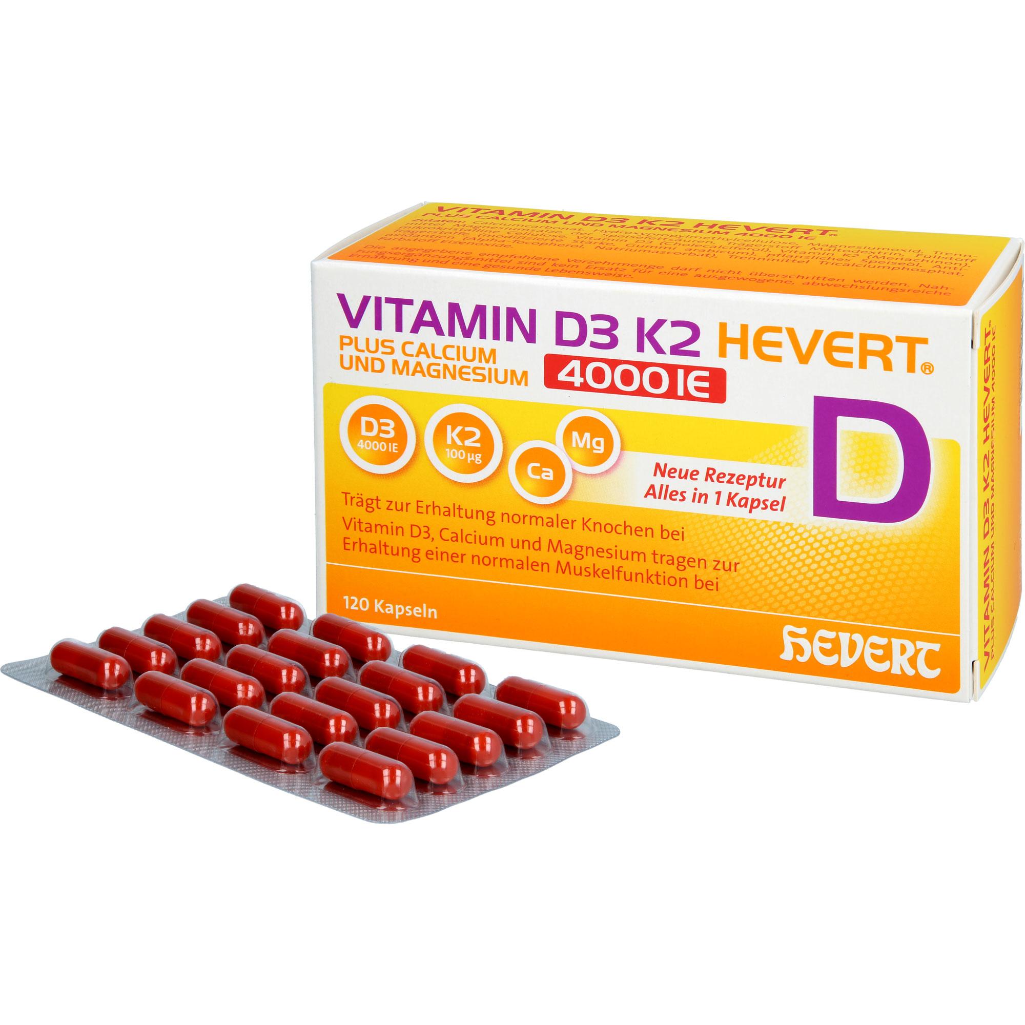 Vitamin D3 K2 Hevert+calcium und Magnesium 4000 Ie 120 St Hevert-Arzneimittel bei onfy.de kaufen 19295713