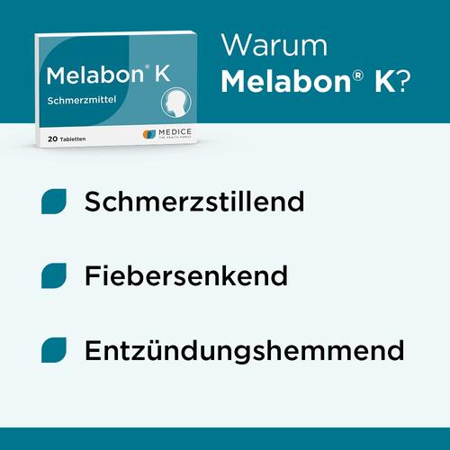 Melabon K bei Kopfschmerzen, Zahnschmerzen und Migräne 20 St MEDICE Arzneimittel Pütter bei onfy.de kaufen 04566980