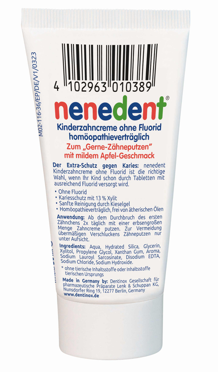 Nenedent Kinderzahncreme ohne Fluorid Standtube 50 ml Dentinox Gesellschaft für pharmazeutische Präparate bei onfy.de kaufen 08771777